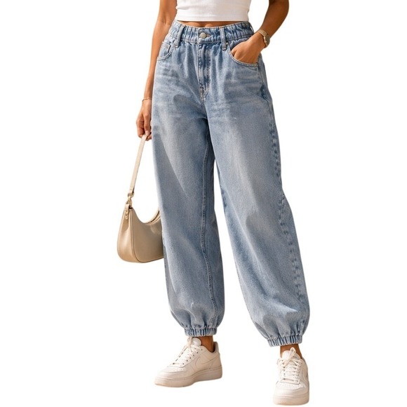 rag & bone Pants - Rag & Bone Miramar Streetwear Jogger Pants Light Wash Denim Print Cotton Terry S